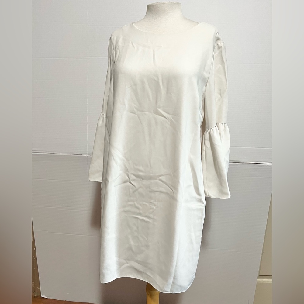 Amanda Uprichard midi dress bell sleeves fully lined  career church size L Ivory
